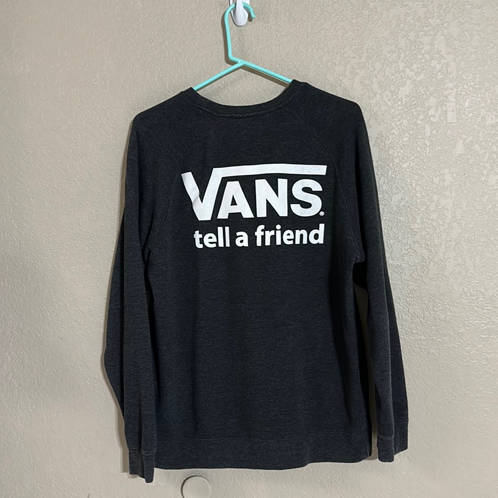Vans Charcoal Gray Crew Neck Sweat Shirt Tell Friend Vandoren Logo